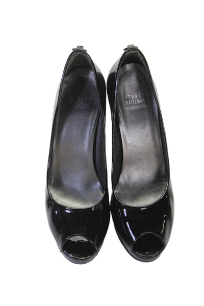 Stuart Weitzman Womens Stiletto Patent Leather Peep Toe Nulille Pumps Black 8M