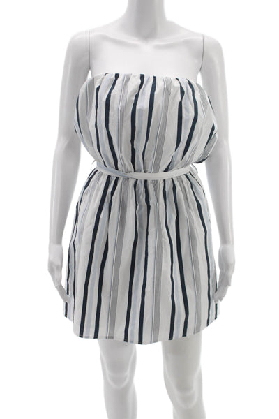L'Academie Womens Mini Sundress Dark Blue Striped Cotton Sleeveless Size M
