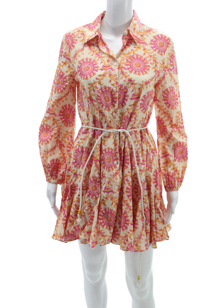 Zara Womens Shirt Dress Beige Floral Collared Button Knee Length Size XS