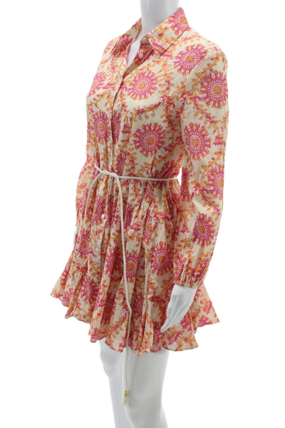 Zara Womens Shirt Dress Beige Floral Collared Button Knee Length Size XS