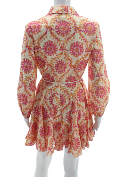 Zara Womens Shirt Dress Beige Floral Collared Button Knee Length Size XS