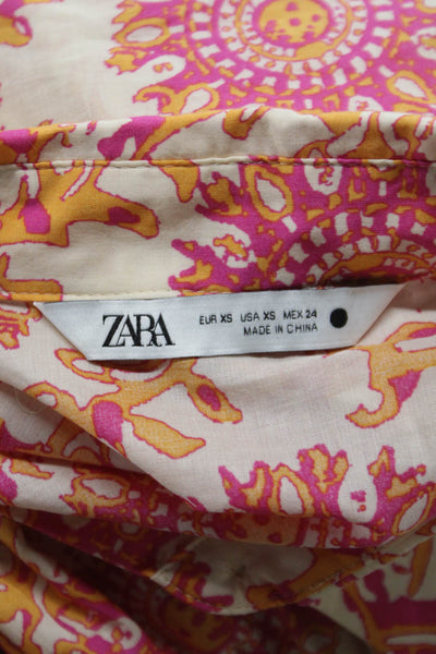 Zara Womens Shirt Dress Beige Floral Collared Button Knee Length Size XS