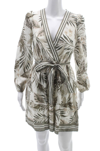 Antonio Melani Women Petites Beige Floral Wrap Dress Long Sleeve V-Neck Size 0
