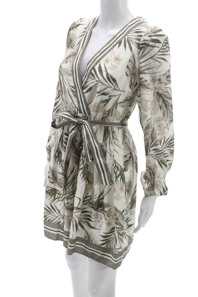 Antonio Melani Women Petites Beige Floral Wrap Dress Long Sleeve V-Neck Size 0