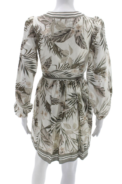 Antonio Melani Women Petites Beige Floral Wrap Dress Long Sleeve V-Neck Size 0