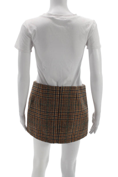 Brandy Melville Womens Mini Straight Pencil Skirt Brown Plaid Polyester Size XS