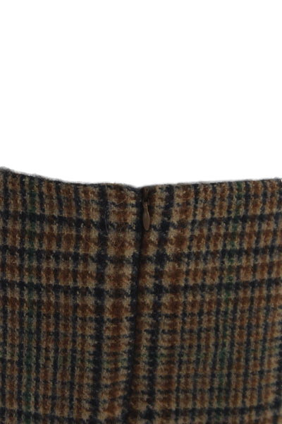 Brandy Melville Womens Mini Straight Pencil Skirt Brown Plaid Polyester Size XS