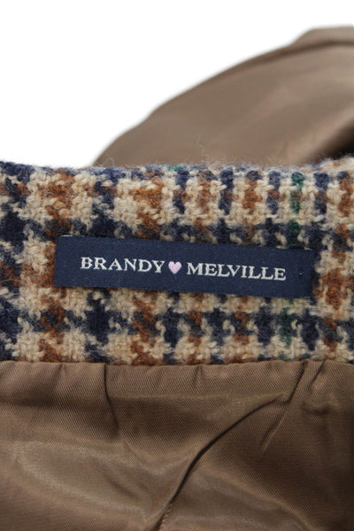 Brandy Melville Womens Mini Straight Pencil Skirt Brown Plaid Polyester Size XS