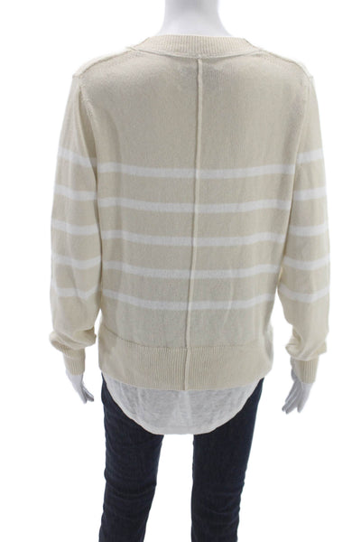 Brochu Walker Unisex Beige Cotton VNeck Striped Longsleeve Pullover Size S