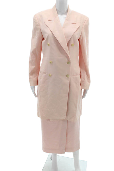 Ralph Lauren Blue Label Womens Button Down Skirt Suit Pink Wool Size 12/10