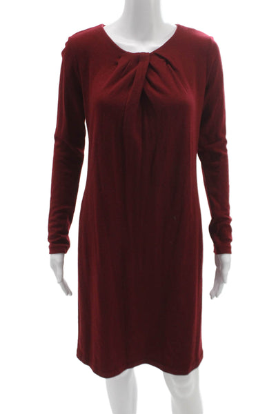 Elie Tahari Women Shift Sweater Dress Red Long Sleeve Round Neck Size S