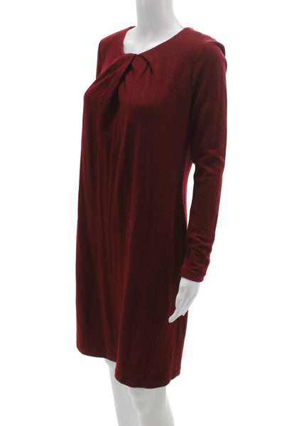 Elie Tahari Women Shift Sweater Dress Red Long Sleeve Round Neck Size S