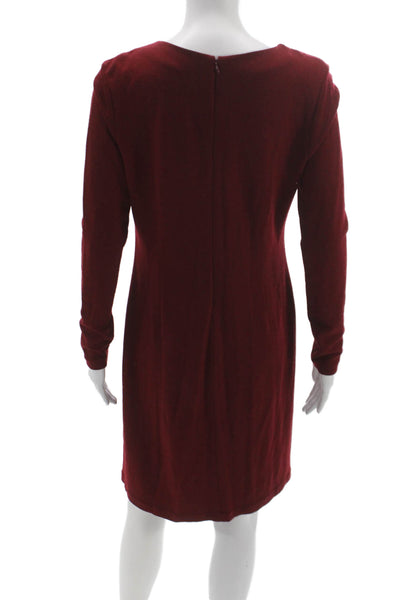 Elie Tahari Women Shift Sweater Dress Red Long Sleeve Round Neck Size S