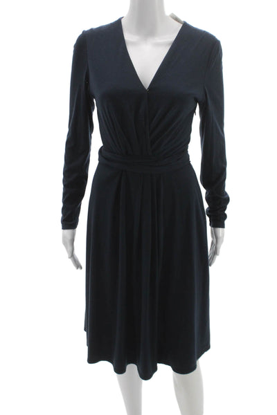Kay Unger Womens Dark Blue Wrap Dress V-Neck Long Sleeve Knee Length Size 8