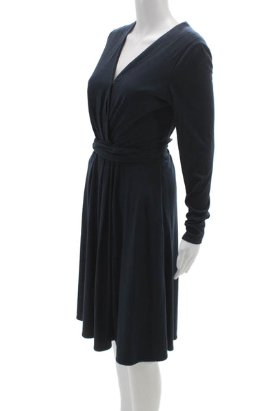 Kay Unger Womens Dark Blue Wrap Dress V-Neck Long Sleeve Knee Length Size 8