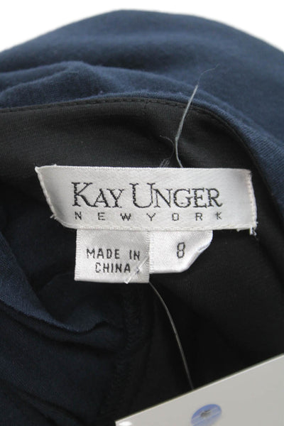 Kay Unger Womens Dark Blue Wrap Dress V-Neck Long Sleeve Knee Length Size 8