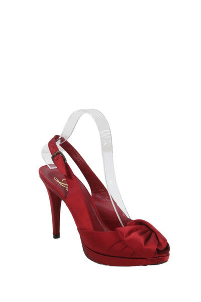 Delman Womens Satin Peep Toe Slingbacks Pumps Red Size 8.5 Medium