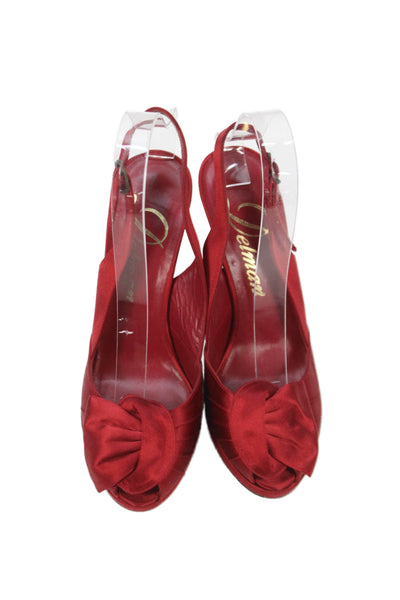 Delman Womens Satin Peep Toe Slingbacks Pumps Red Size 8.5 Medium