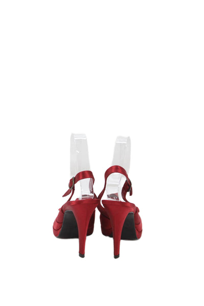 Delman Womens Satin Peep Toe Slingbacks Pumps Red Size 8.5 Medium