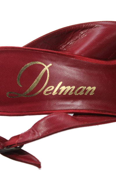 Delman Womens Satin Peep Toe Slingbacks Pumps Red Size 8.5 Medium