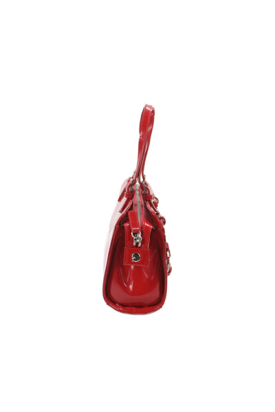 Via Spiga Womens Patent Leather Zipper Closure Satchel Shoulder Handbag Red