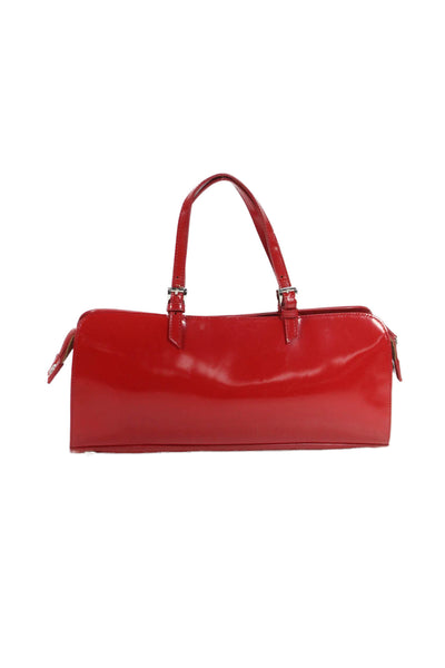Via Spiga Womens Patent Leather Zipper Closure Satchel Shoulder Handbag Red