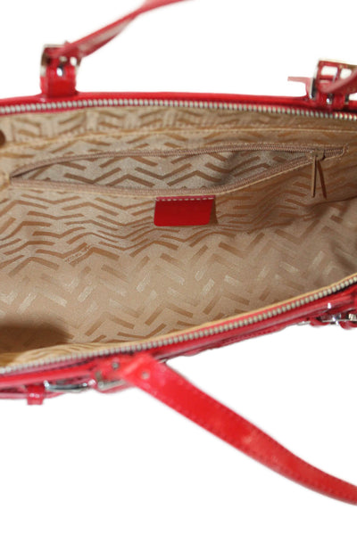 Via Spiga Womens Patent Leather Zipper Closure Satchel Shoulder Handbag Red
