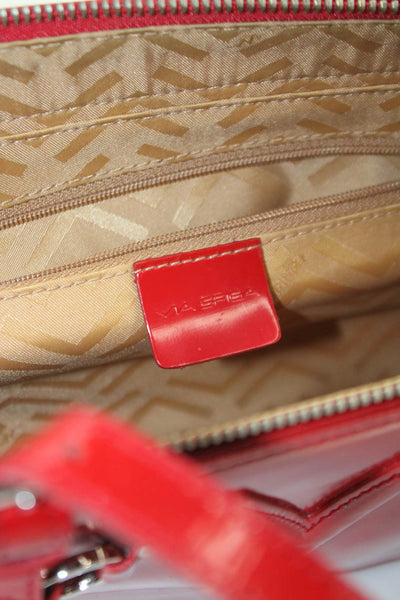Via Spiga Womens Patent Leather Zipper Closure Satchel Shoulder Handbag Red