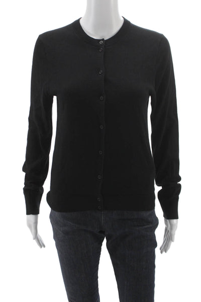 J Crew Unisex Cardigan Sweater Black Crew Neck Long Sleeve Button Cotton Size M