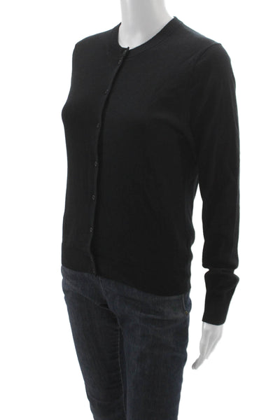 J Crew Unisex Cardigan Sweater Black Crew Neck Long Sleeve Button Cotton Size M