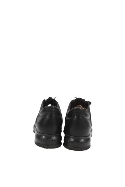 Hogan Mens Leather Lace Up Sneakers Shoes Solid Black Size 10.5