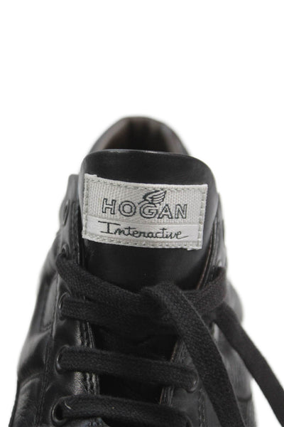 Hogan Mens Leather Lace Up Sneakers Shoes Solid Black Size 10.5