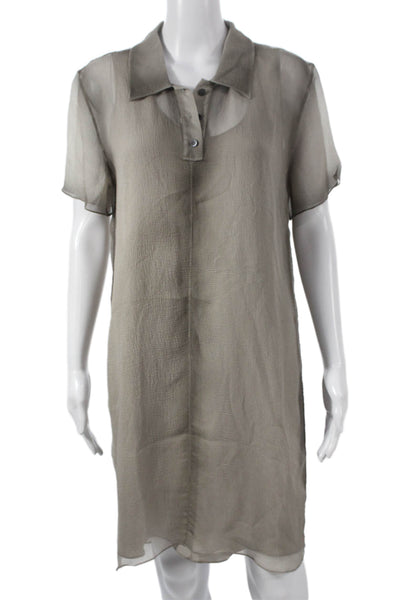 Loewe Womens Shirt Dress Gray Collared Button Short Designer Size S