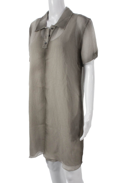 Loewe Womens Shirt Dress Gray Collared Button Short Designer Size S