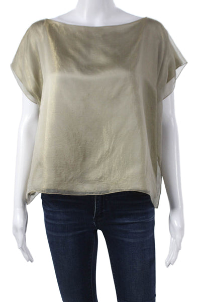 Zoran Women Beige Silk Blouse Short Sleeve Round Neck Classic Size One Size