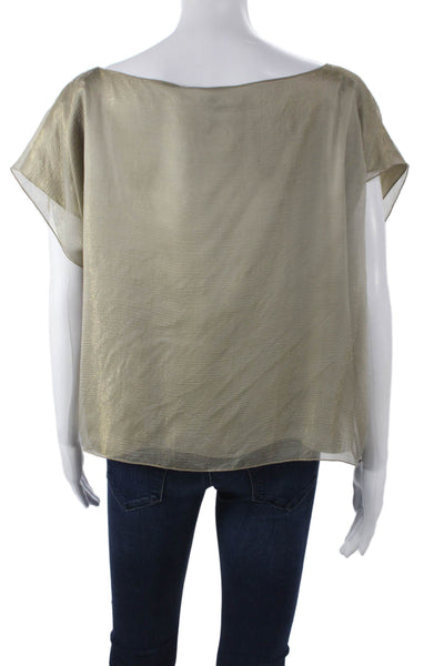 Zoran Women Beige Silk Blouse Short Sleeve Round Neck Classic Size One Size