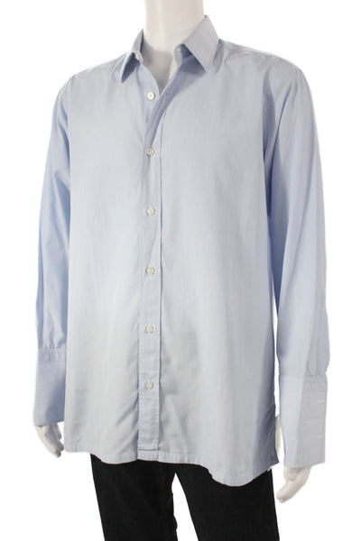CBarvet Mens Point Spread Dress Shirt Light Blue Cotton Long Sleeve Size M