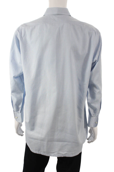 CBarvet Mens Point Collar Check Cotton Long Sleeve Dress Shirt Lt Blue Size M