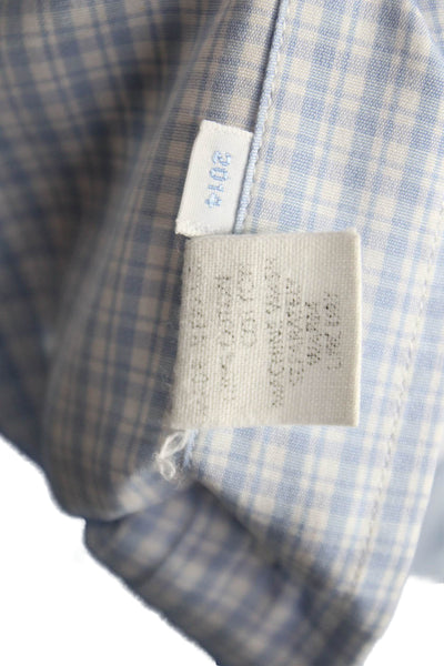 CBarvet Mens Point Collar Check Cotton Long Sleeve Dress Shirt Lt Blue Size M