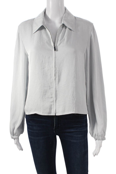 Theory Womens Cropped Collared Long Sleeve White Top Designer Size S