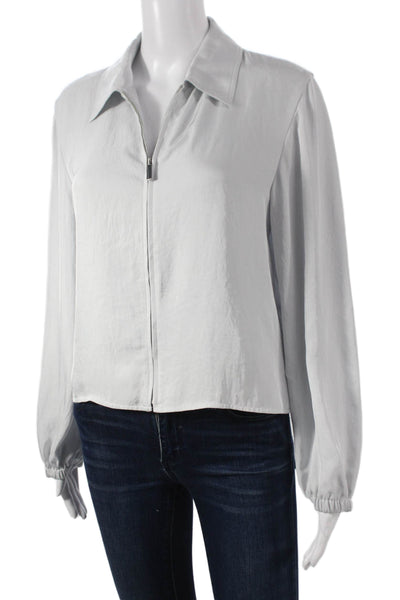 Theory Womens Cropped Collared Long Sleeve White Top Designer Size S