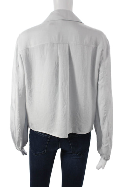 Theory Womens Cropped Collared Long Sleeve White Top Designer Size S