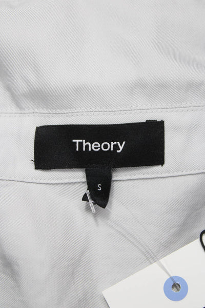 Theory Womens Cropped Collared Long Sleeve White Top Designer Size S
