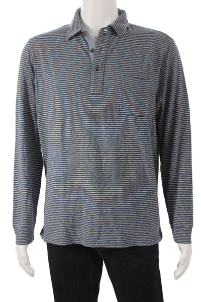 Faherty Brand Mens Button-Down Striped Dark Blue Long Sleeve Shirt Size L