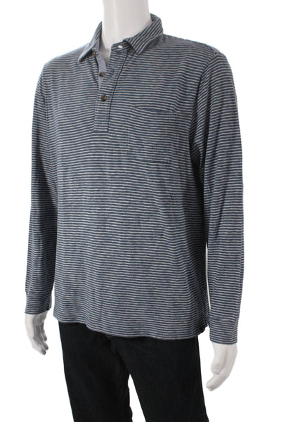 Faherty Brand Mens Button-Down Striped Dark Blue Long Sleeve Shirt Size L