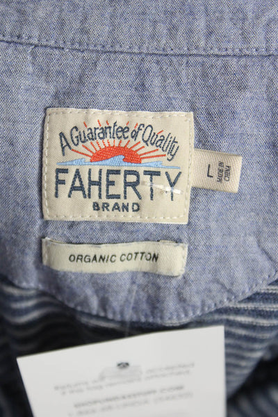 Faherty Brand Mens Button-Down Striped Dark Blue Long Sleeve Shirt Size L
