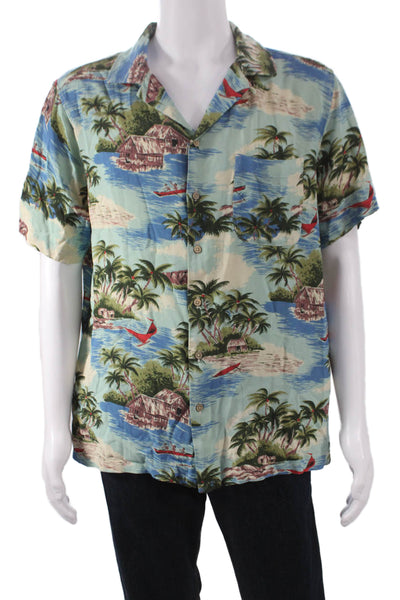 Faherty Brand Men's Short Sleeves Button Down Palm Tree Shirt Size L