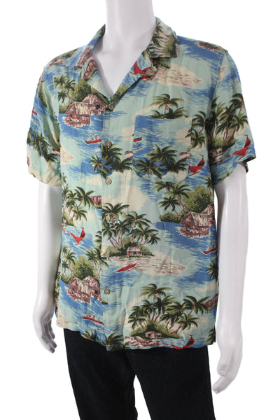 Faherty Brand Men's Short Sleeves Button Down Palm Tree Shirt Size L