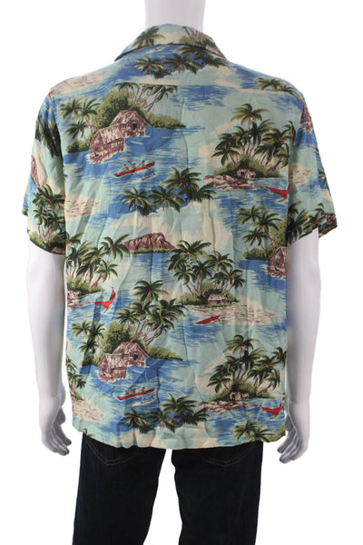 Faherty Brand Men's Short Sleeves Button Down Palm Tree Shirt Size L