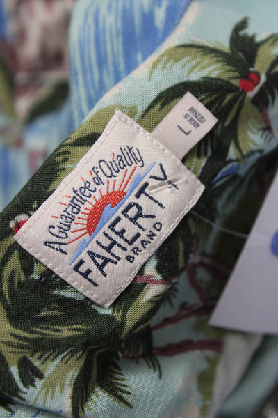 Faherty Brand Men's Short Sleeves Button Down Palm Tree Shirt Size L